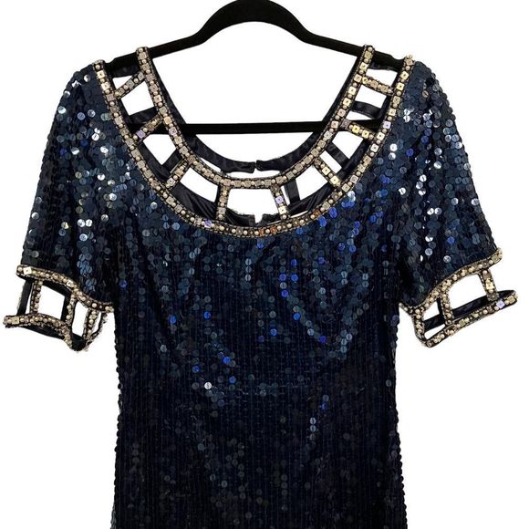 Lime Nite Women's Navy Sequin Dress Size 10 - Picture 2 of 9